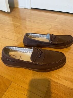 Cole Haan Brown Canvas Penny Loafers for Men size 11 1/2